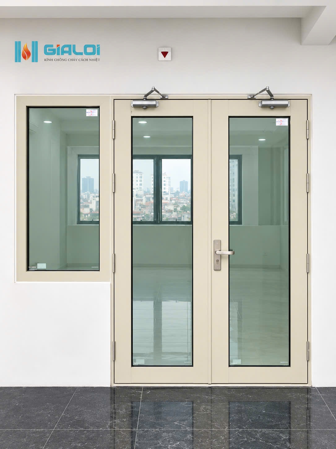 Cửa kính chống cháy đôi + ô Fix